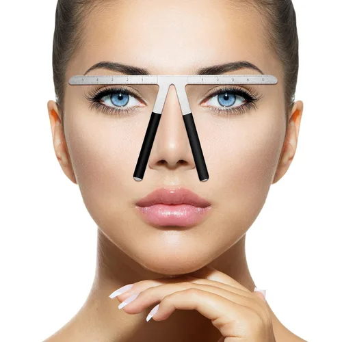 Miniatura 2 de 2 reglas de cejas regla de posicionamiento de 3 puntos, pinza de relación dorada para cejas, regla de microblading para cejas, herramienta