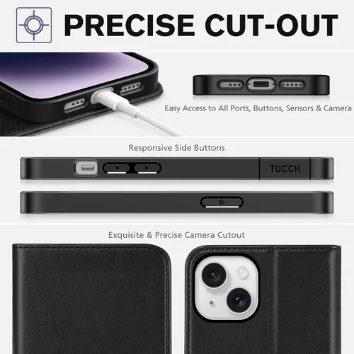Miniatura 8 de TUCCH Funda tipo cartera para iPhone 14 de 6.1 pulgadas, [3 tarjetas] ranuras [bloqueo RFID] Funda de piel sintética, con funda interior de TPU a