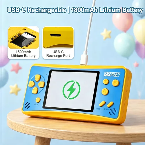 Miniatura 4 de JJFUN Consola de juegos portátil para niños: pantalla de 3.2 pulgadas, 168 juegos clásicos integrados, Plug & Play en la televisión, recargable,