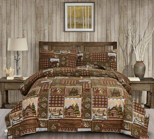 Miniatura 9 de Ycosy Juego de Edredón Rústico Lodge con Alce Ciervo Colcha Tamaño King Oso del Bosque Ciervo Edredón Verde Matcha Reversible Cubrecamas de Cabaña