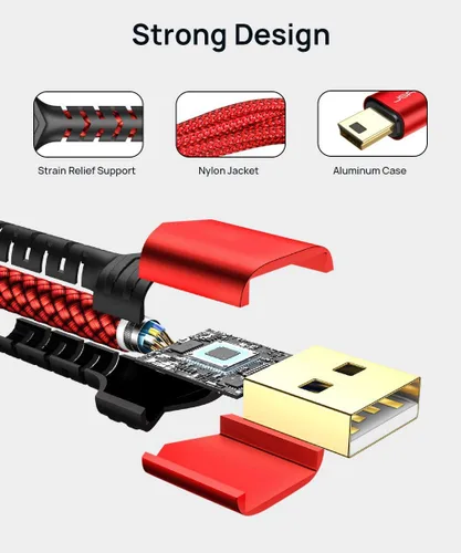 Miniatura 8 de JSAUX Cable mini USB [2 unidades de 3.3 pies + 6.6 pies], USB 2.0 tipo A a Mini B, cable trenzado de carga rápida para GoPro Hero 3+, controlador