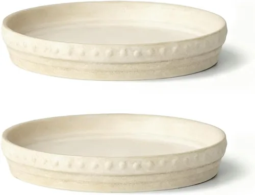 YBX - Plato redondo de terracota de 8 pulgadas, bandejas redondas de cerámica para plantas, paquete de 2 (beige blanco)