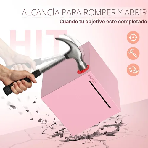 Miniatura 4 de hizgo Alcancía rosa para adultos, alcancía de acero inoxidable para adultos/niños, debe romperse para abrir, caja de ahorro de dinero sin abrir