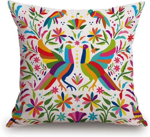 TSSOHU Funda de almohada decorativa cuadrada de 18 x 18 pulgadas, colorida funda de almohada lumbar tradicional mexicana con cremallera oculta, Tss25