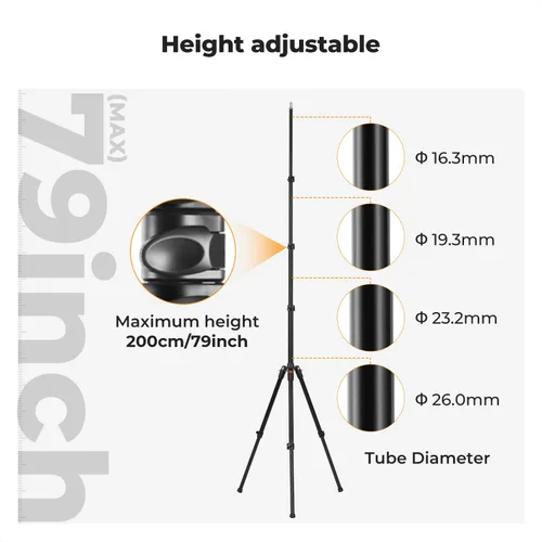 Miniatura 7 de K&F CONCEPT Soporte de fotografía extensible, trípode de aluminio ajustable de 6.56 pies/78.7 pulgadas con tornillo de 1/4 pulgadas, trípode