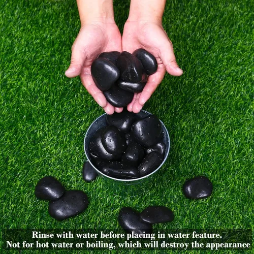 Miniatura 7 de GRISUN Rocas de río negro natural de 15 libras para paisajismo al aire libre, guijarros pulidos para plantas, piedras decorativas de 1.5 a 2.5