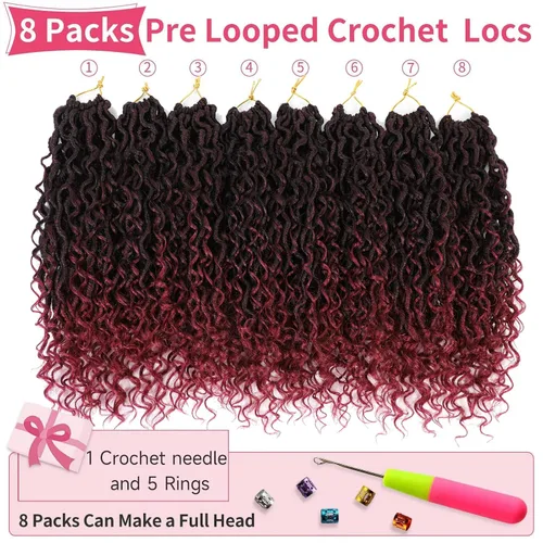 Miniatura 62 de Alicoco Goddess Locs Cabello de Ganchillo 12 Pulgadas 8 Paquetes Rastas Sintéticas de Ganchillo Para Mujeres Rastas Suaves Boho Pre-enrolladas River