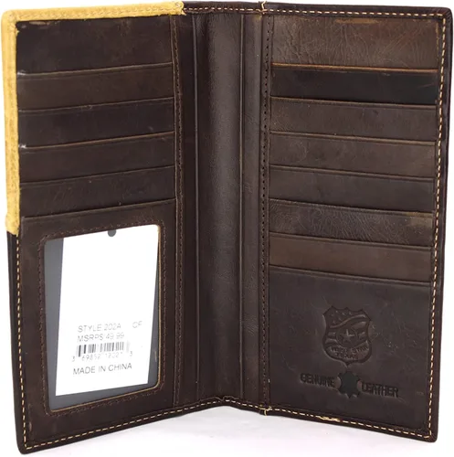 Miniatura 3 de West Star - Billetera para hombre, estilo de chequera, larga, plegable, con o sin pelo de vaca, Café profundo Longhorn 202A, Billetera de cuero