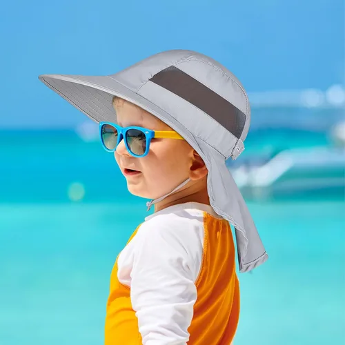 Miniatura 60 de Sombrero de sol para niños, protección UV, unicornio, verano, playa, jugar con ala ancha, solapa para el cuello para niñas y niños