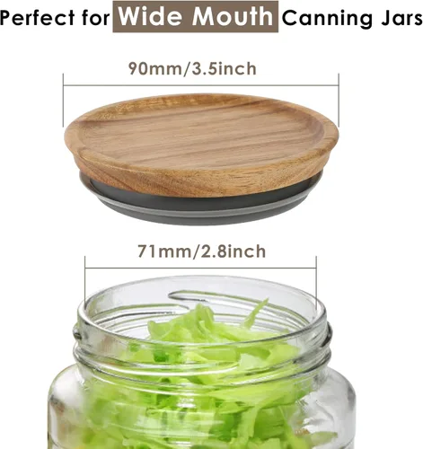 Miniatura 2 de Paquete de 6 tapas de boca ancha para frascos Mason, tapas de almacenamiento de madera reutilizables con sello de silicona para frascos de boca ancha