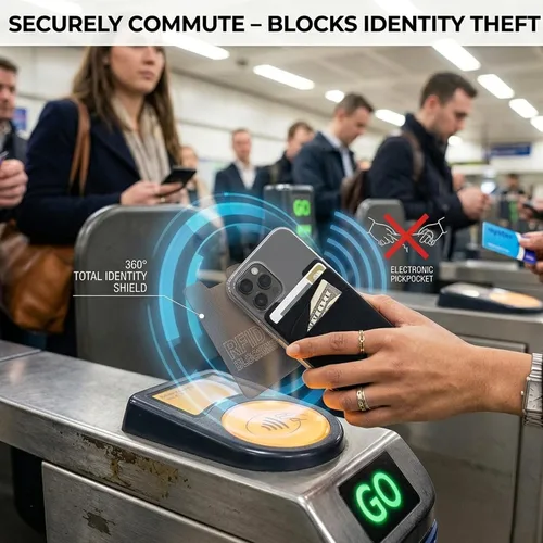 Miniatura 3 de Cartera para tarjetas de teléfono con bloqueo RFID, doble bolsillo seguro, ultradelgada, autoadhesiva, funda para tarjetas de crédito, calcomanía