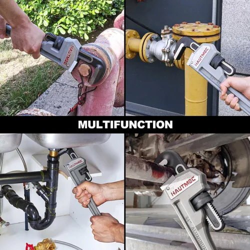 Miniatura 6 de HAUTMEC Llave de tubo recta de aluminio de 18 pulgadas, llave de fontanería ajustable resistente, capacidad de mandíbula de 2-1/2", para tuberías