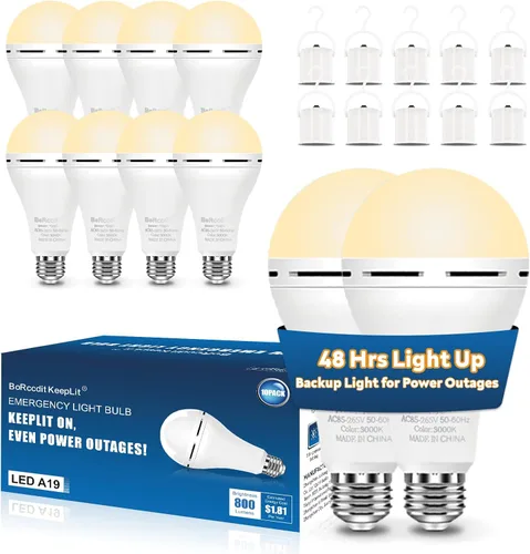 Miniatura 11 de BoRccdit KeepLit - Paquete de 6 bombillas recargables de emergencia, 48H de larga duración y 3 niveles de brillo para cortes de energía, 12W 3000K