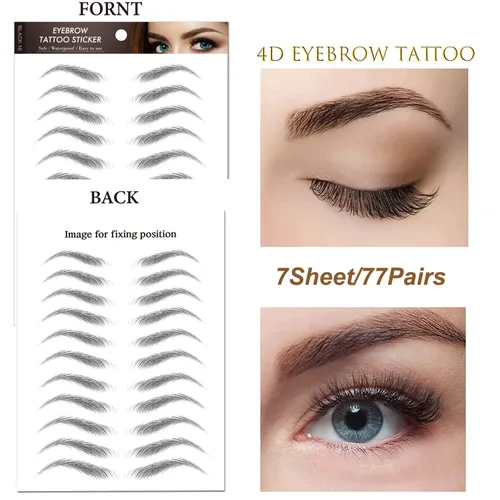 Miniatura 2 de 77 pares de calcomanías de tatuaje de cejas, 4D, impermeables, naturales, para cejas, de larga duración, perfectas para mujeres y niñas (negro)