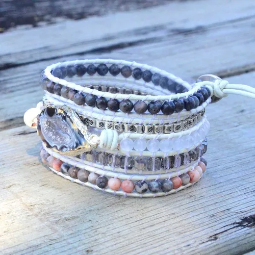 Miniatura 9 de ZOSOJONA - Pulseras bohemias hechas a mano de piedra natural, que dan vuelta, con cuentas de cristal de turquesa