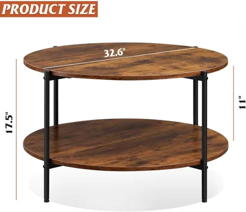 Miniatura 3 de WLIVE - Mesa de centro redonda, mesa de café pequeña de 32.6" con estante de almacenamiento, mesa de centro de madera de 2 niveles para sala
