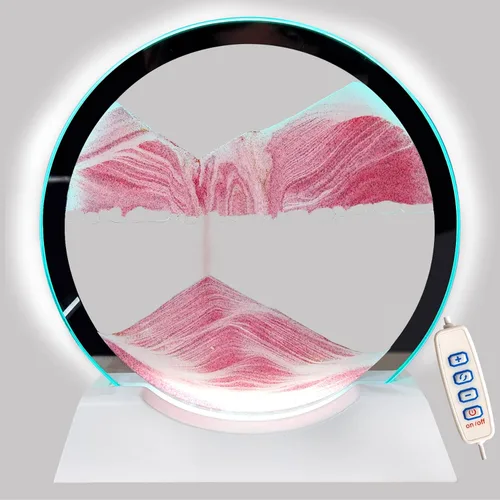 Akaco Sand Art - Movimiento líquido con luz, base de madera blanca, pintura de flujo de vidrio móvil, 3 colores cambiantes, lámpara de mesa de Rosado