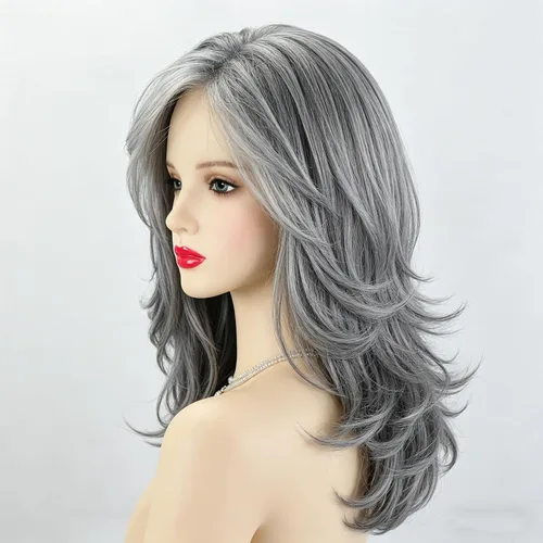 Miniatura 7 de Fencca Pelucas de cabello sintético lacio en capas para mujeres blancas de 18 pulgadas de largo, de aspecto natural, resistente al calor
