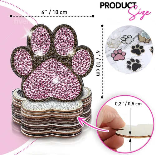 Miniatura 4 de 10 piezas de posavasos de pintura de diamante Posavasos de arte de diamante Pintura de arte de diamante de pata de perro Regalo de arte y Pata