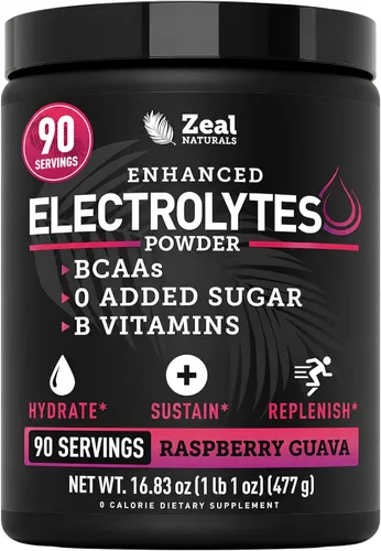 Zeal Electrolyte Powder - 90 porciones | Polvo de electrolitos Keto | Cero azúcar, BCAA, vitaminas B | Potasio, zinc, magnesio | Bebida de
