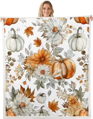 Miniatura 21 de Manfei Hello Fall Throw Blanket Pumpkin Maple Leaf Plaid Patchwork Fleece Blanket Autumn Theme Cozy Throws for Bed Couch Sofa,Kids Boys Girls Room