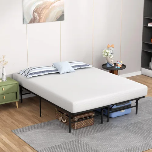 Miniatura 3 de Base de cama de plataforma metálica de 14 pulgadas con soporte de listones de acero, base de colchón con colchón de espuma viscoelástica de 8