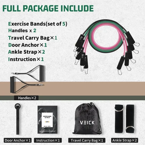 Miniatura 2 de VEICK Bandas de resistencia, bandas de ejercicio, bandas de entrenamiento, bandas de resistencia para entrenar con asas para hombres y mujeres