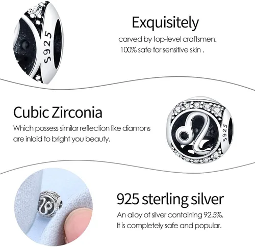 Miniatura 6 de TINSLO Zodiac Sign Bead Birthday Charms 925 Sterling Silver Birthstone Charms Fits Women's Charm Bracelet & Necklace Bangle Gifts for Girls & Friends