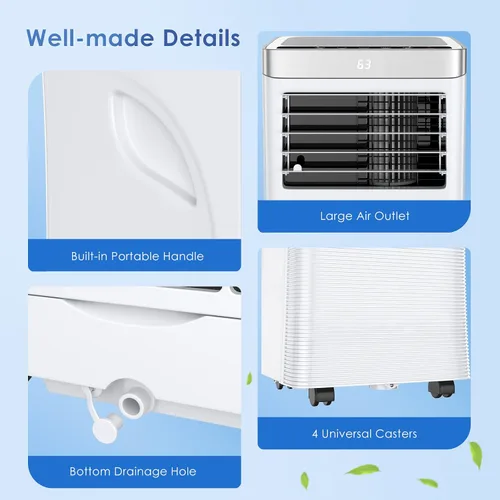 Miniatura 9 de COSTWAY Aire acondicionado portátil, enfriador de aire de 8000 BTU con modo ventilador y deshumidificador para habitaciones de hasta 230 pies