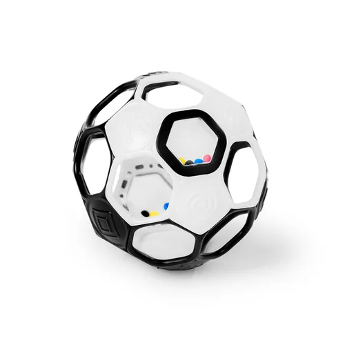 Bright Starts Oball Grippin' Goals Rattle Balón de Fútbol - Negro y Blanco, Juguete de Fácil Agarre para Recién Nacidos en Adelante Fútbol