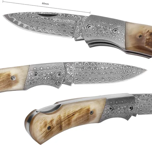 Miniatura 3 de YOUSUNLONG Navaja de bolsillo plegable Hoja de acero Damasco total 6.890 in