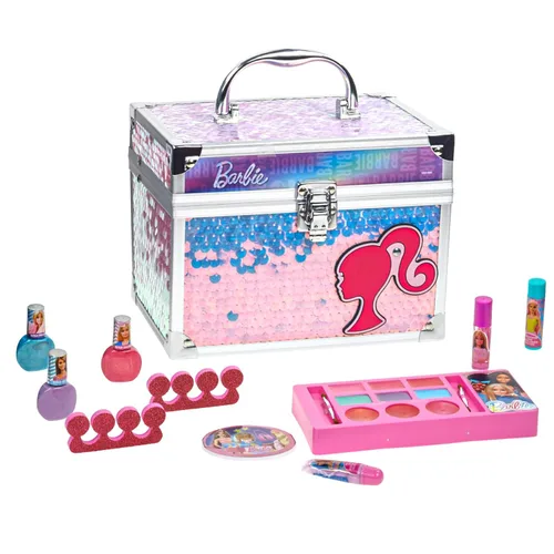 Set de belleza de estuche de tren Barbie, kit de maquillaje para niñas, juego de maquillaje lavable real, maquillaje de juego, regalo de fiesta,