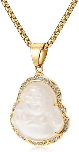 WESTMIAJW Lucky Laughing Buda colgante cadena collares amuleto joyería para hombres, mujeres y niños, 23.6in, Piedra