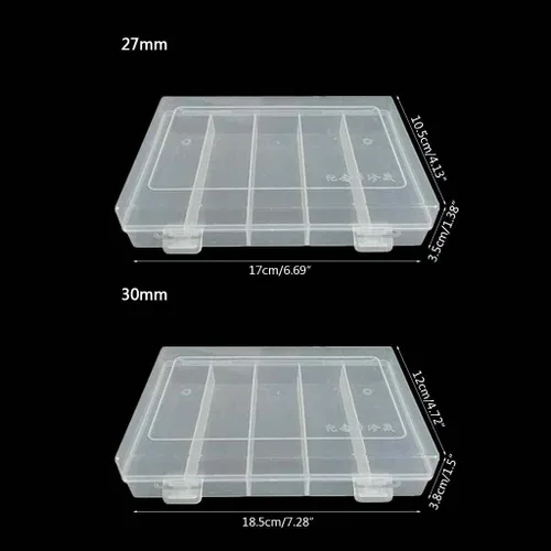 Miniatura 4 de ljhnba 5 ranuras de almacenamiento rectangular de plástico coleccionable, contenedor de almacenamiento apto para 100 piezas de 1.181 in, caja