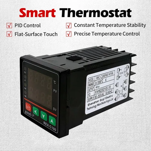 Miniatura 5 de Controlador de temperatura PID, pantalla digital REX-C100 Caja de controladores de temperatura con relé de estado sólido SSR 40DA y sonda termopar