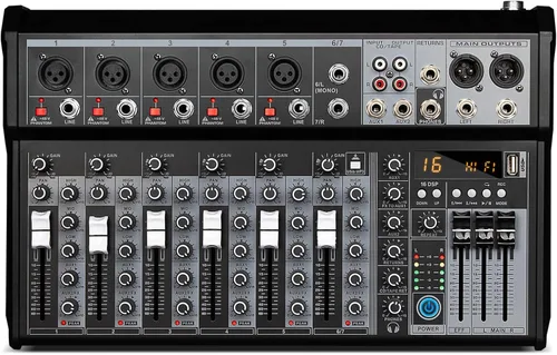Miniatura 2 de Depusheng Mezclador de Audio Profesional, Interfaz de Audio de 7 Canales Sistema de Consola de Mezcla de Mesa de Sonido, Mezclador DJ DSP Bluetooth