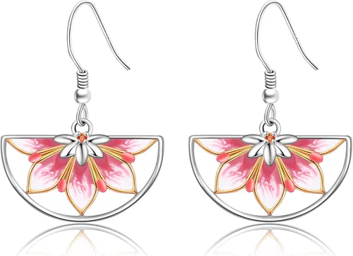 Aretes colgantes de flor de lirios de plata de ley 925 con lirios rosa flor de loto y cardo escocés, aretes de nudo celta, joyería para el día de la