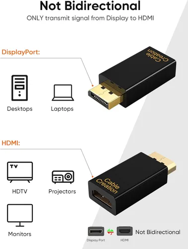 Miniatura 2 de CableCreation Adaptador activo DisplayPort a HDMI, adaptador DP a HDMI chapado en oro de 1080P (hombre a hembra) de 1.3 V, puerto de pantalla