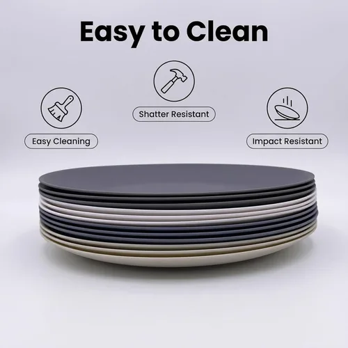 Miniatura 2 de AOYITE Platos de cena de plástico reutilizables, juego de 12 platos para ensalada irrompibles, sin BPA, aptos para microondas y lavavajillas, platos