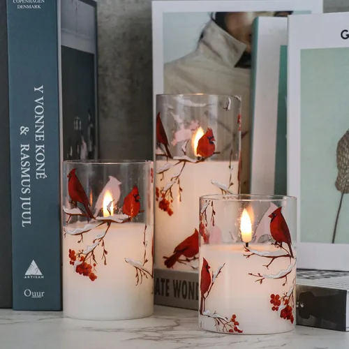 Miniatura 3 de GenSwin Velas de cristal sin llama Red Bird con temporizadores remotos, funciona con pilas, luz LED parpadeante con mecha 3D, velas de pilar de cera