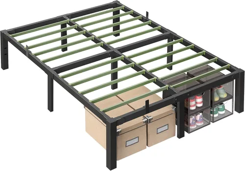 Miniatura 17 de VASAGLE Base de cama de metal tamaño individual de 14 pulgadas de alto, capacidad de peso de 550 libras, no necesita somier, con almacenamiento