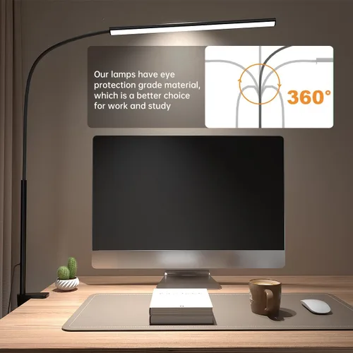 Miniatura 3 de Lámpara de escritorio LED con abrazadera, 5 modos de color y 10 niveles de brillo, luz de escritorio para cuidado de los ojos, cuello de cisne