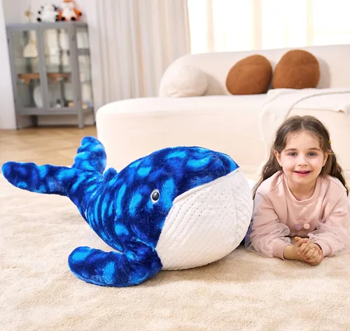 Miniatura 2 de IKASA Juguete de peluche grande de ballena azul, gigante, de 43 pulgadas, lindos juguetes suaves jumbo, enorme tamaño grande, esponjoso, oso