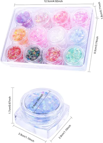 Miniatura 7 de Ownest Juego de gel holográfico con purpurina gruesa de 12 colores, para fiesta de Navidad, maquillaje, cara, cuerpo, labios, cabello, uñas, #00