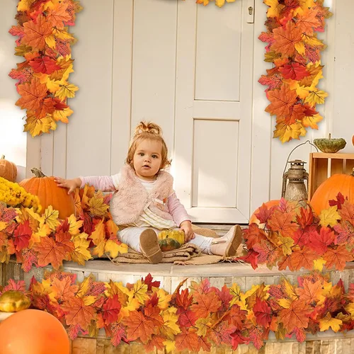 Miniatura 5 de RECUTMS 2 guirnaldas de otoño con hojas de otoño, decoración de otoño para el hogar, guirnalda artificial de follaje de otoño, decoración de Acción