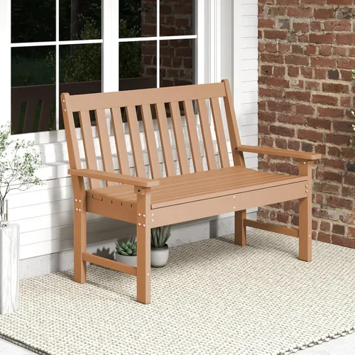 Miniatura 10 de Tangkula Banco de jardín HDPE para exteriores con respaldo, silla de sofá biplaza para patio para 2 personas para todo tipo de clima con asiento