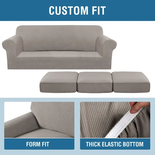 Miniatura 4 de H.VERSAILTEX 4 fundas de sofá elásticas para 3 fundas de cojín para muebles de sala de estar (funda base más 3 fundas de cojín de asiento), tela