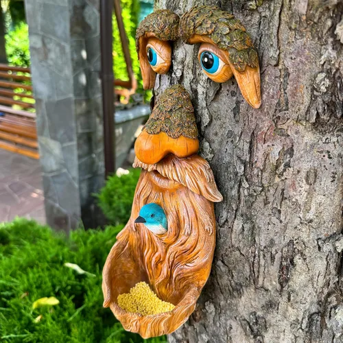 Miniatura 6 de Mood Lab Decoración de Caras de Árbol para Exteriores - Comedero para Pájaros del Hombre Viejo - Decoración de Jardín Tree Hugger - Estatuas de Arte