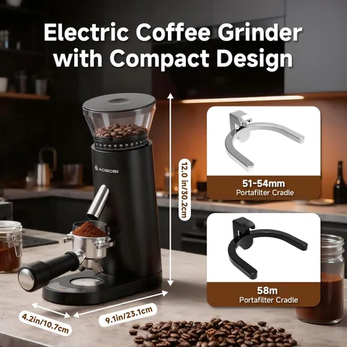Miniatura 7 de AAOBOSI Molinillo inalámbrico de granos de café con 60 ajustes de molienda, temporizador ajustable de 98 segundos y rebaba cónica, antiestático