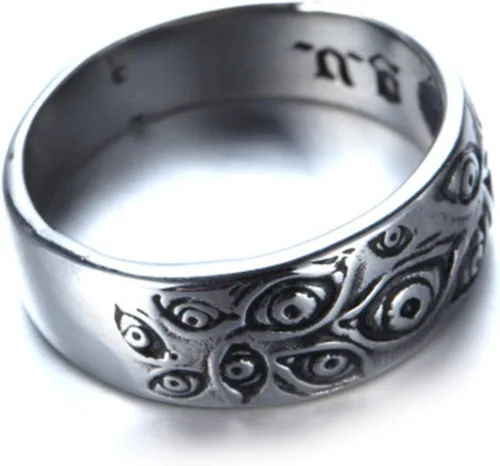 Miniatura 4 de PMTIER - Anillo vintage de acero inoxidable con grabado de ojo de dios para hombre, tono plateado